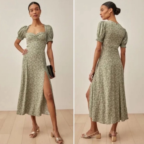 Reformation Lacey Sun Dress Floral Midi Feminine Coquette Cottagecore Green 10 - Picture 2 of 16